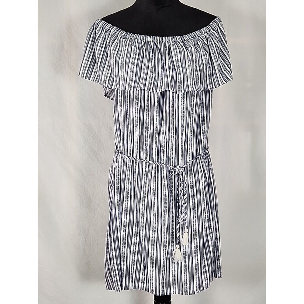 Hawaiian Tropic Off Shoulder Women Blue Casual Sun Mini Dress X-Large Beach Boho - Picture 1 of 13